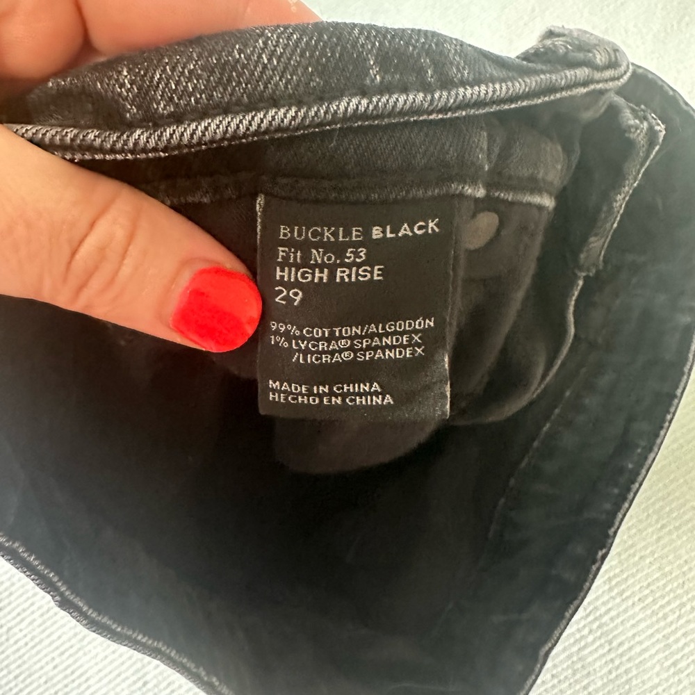 High Rise Buckle Black Denim Shorts - Picture 7 of 8
